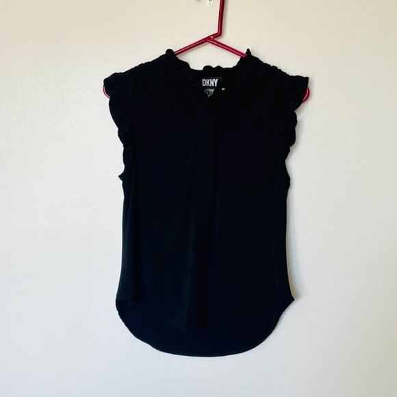 DKNY Black Stretch Ruffled Sleeveless Top Women's Size S - Picture 10 of 10